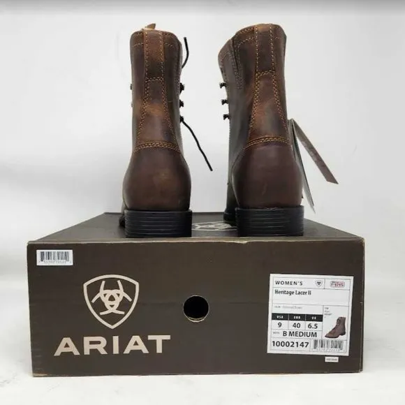 New women's 9 Ariat Heritage Lacer II lace up boots in Distressed Brown 10002147