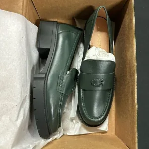 New Coach Leah Amazon Green Chunky Platform Leather Loafers 10
