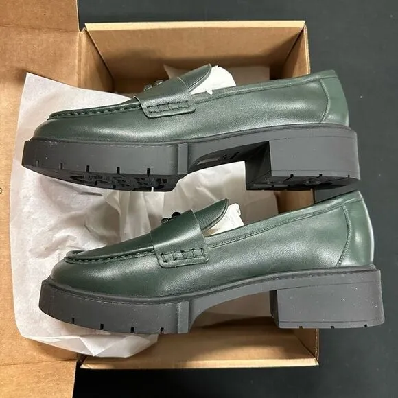 New Coach Leah Amazon Green Chunky Platform Leather Loafers 10