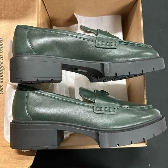 New Coach Leah Amazon Green Chunky Platform Leather Loafers 10
