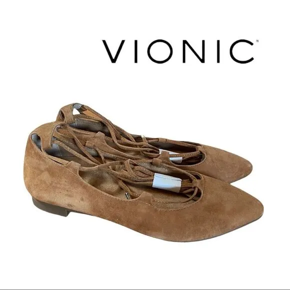 New in Box NIB Vionic Gem Lucinda Caramel Suede Leather Flats 5
