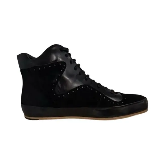 NIB Freeman Plat Mens Court Mid Black Leather &amp; Suede Hi-Top Sneakers Size 12