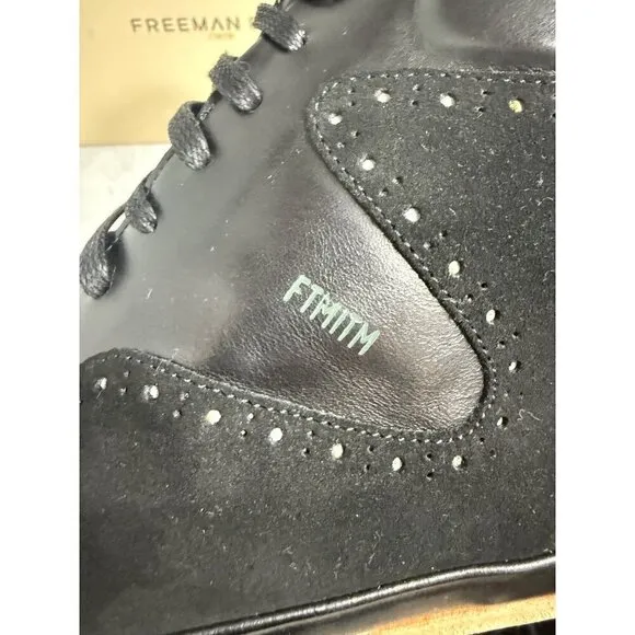 NIB Freeman Plat Mens Court Mid Black Leather &amp; Suede Hi-Top Sneakers Size 12