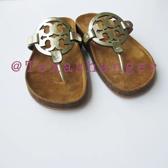 NIB Tory Burch Miller Cloud Sandals Size 9 Spark Gold/Natural