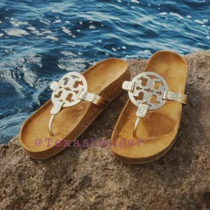 NIB Tory Burch Miller Cloud Sandals Size 9 Spark Gold/Natural