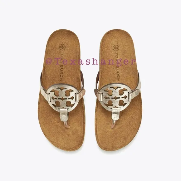NIB Tory Burch Miller Cloud Sandals Size 9 Spark Gold/Natural