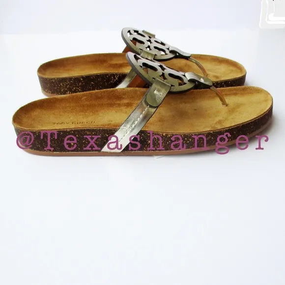 NIB Tory Burch Miller Cloud Sandals Size 9 Spark Gold/Natural