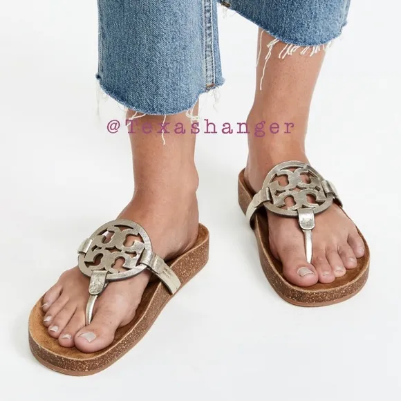 NIB Tory Burch Miller Cloud Sandals Size 9 Spark Gold/Natural