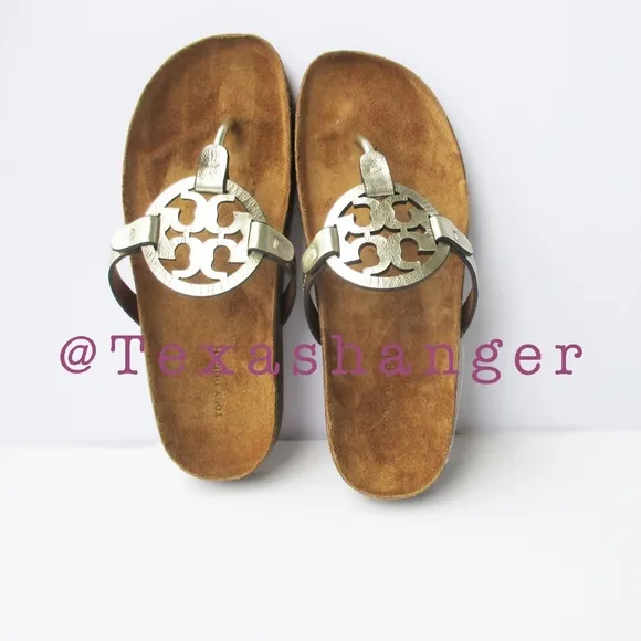 NIB Tory Burch Miller Cloud Sandals Size 9 Spark Gold/Natural