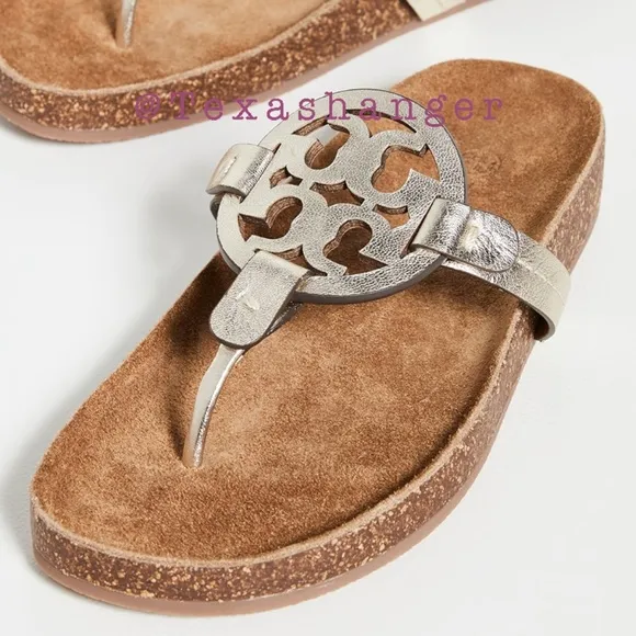 NIB Tory Burch Miller Cloud Sandals Size 9 Spark Gold/Natural