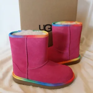 NIB UGG GIRL'S RAINBOW SUEDE‎ SHEARLING BOOTS FUSCHIA PINK PURPLE