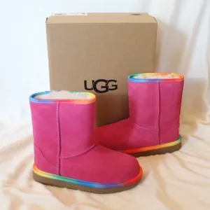 NIB UGG WOMEN'S SUEDE SHEARLING RAINBOW WINTER‎ BOOTS FUSCHIA PINK PURPLE