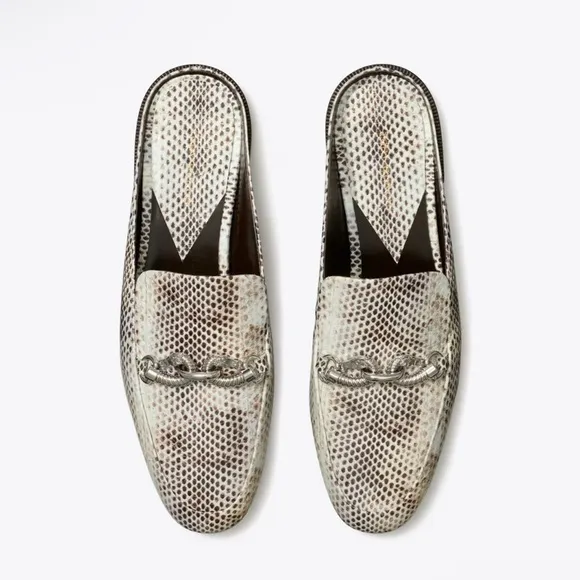NIB with dust bag TORY BURCH Jessa Backless Loafer Stamped Snake Leather 7.5