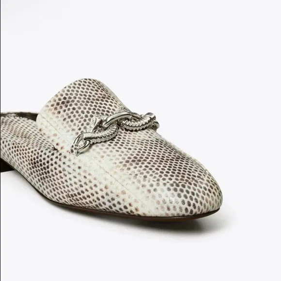 NIB with dust bag TORY BURCH Jessa Backless Loafer Stamped Snake Leather 7.5