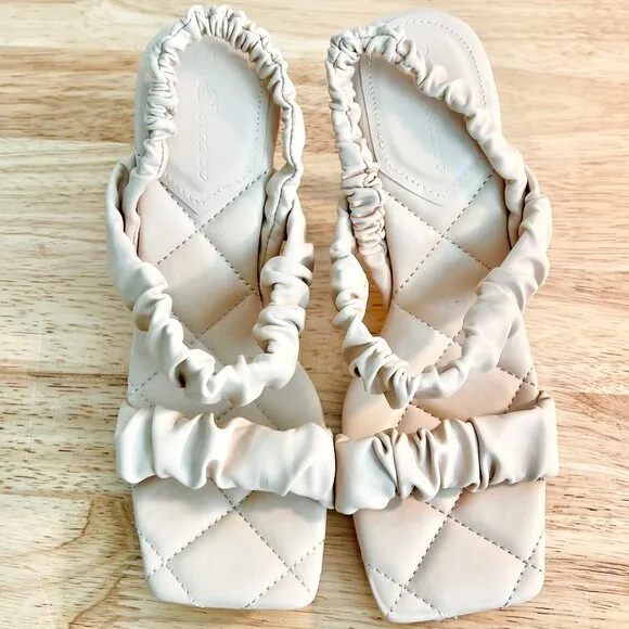 NIB Women's 8US Nude Beige Vegan Leather Strappy Square Toe Quilted Sandal Heels