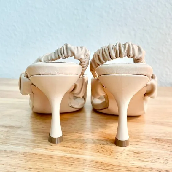 NIB Women's 8US Nude Beige Vegan Leather Strappy Square Toe Quilted Sandal Heels