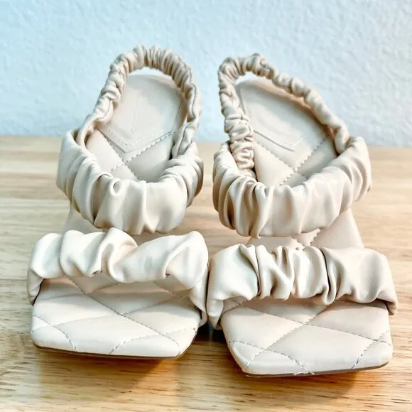 NIB Women's 8US Nude Beige Vegan Leather Strappy Square Toe Quilted Sandal Heels