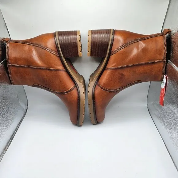 NIB Women's Pikolinos Llanes Leather Boots Side Zip Brandy Size EU 38 US 7.5-8