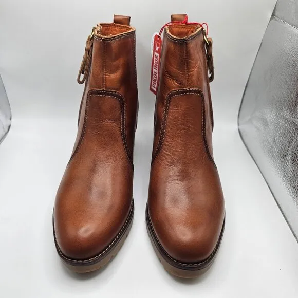 NIB Women's Pikolinos Llanes Leather Boots Side Zip Brandy Size EU 38 US 7.5-8
