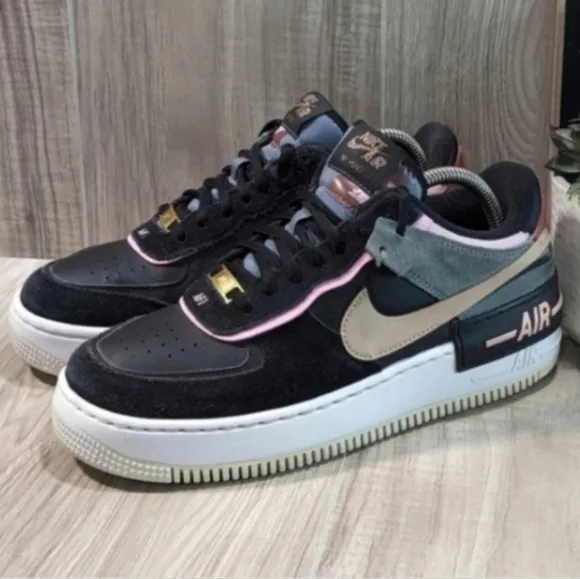 NIKE Air Force 1 &quot;SHADOW&quot; Women's Size 8.5 Black Leather Low Top Sneakers