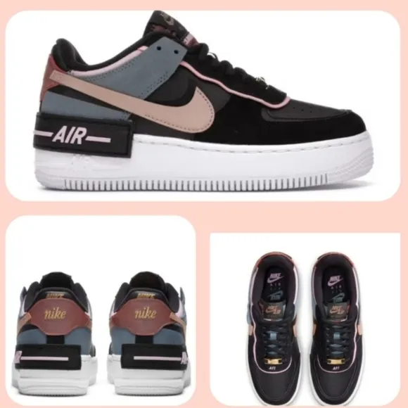 NIKE Air Force 1 &quot;SHADOW&quot; Women's Size 8.5 Black Leather Low Top Sneakers
