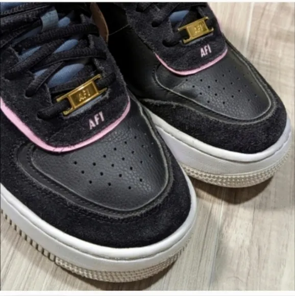 NIKE Air Force 1 &quot;SHADOW&quot; Women's Size 8.5 Black Leather Low Top Sneakers