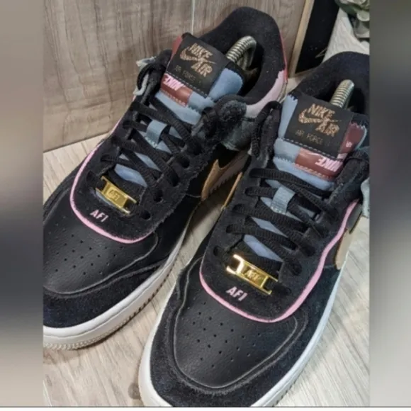 NIKE Air Force 1 &quot;SHADOW&quot; Women's Size 8.5 Black Leather Low Top Sneakers