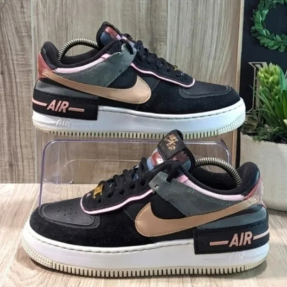 NIKE Air Force 1 &quot;SHADOW&quot; Women's Size 8.5 Black Leather Low Top Sneakers