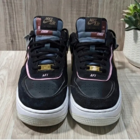 NIKE Air Force 1 &quot;SHADOW&quot; Women's Size 8.5 Black Leather Low Top Sneakers