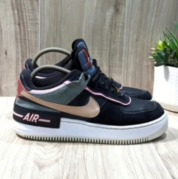 NIKE Air Force 1 &quot;SHADOW&quot; Women's Size 8.5 Black Leather Low Top Sneakers