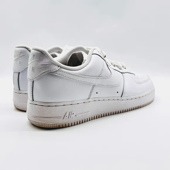 Nike Air Force 1 Mens 10.5 White Leather Low Shoes '07 Casual Trainers Sneakers