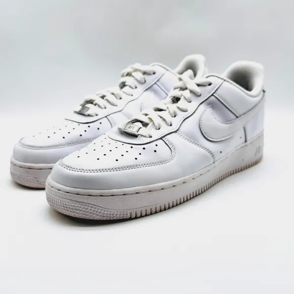 Nike Air Force 1 Mens 10.5 White Leather Low Shoes '07 Casual Trainers Sneakers
