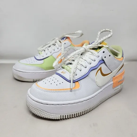Nike Air Force 1 Shadow Womens Sneakers Sz 7.5 White Leather Multicolor