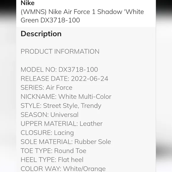 Nike Air Force 1 Shadow Womens Sneakers Sz 7.5 White Leather Multicolor