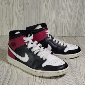 Nike Air Jordan 1 Black Noble Red White MidTop Sneakers Mens Size 7.5