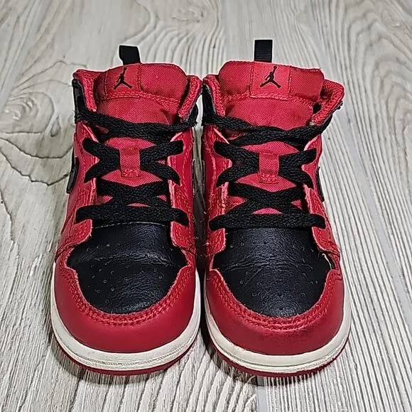 Nike Air Jordan 1 Mid Reverse Bred Sneakers Red/Black Toddler Size 8C