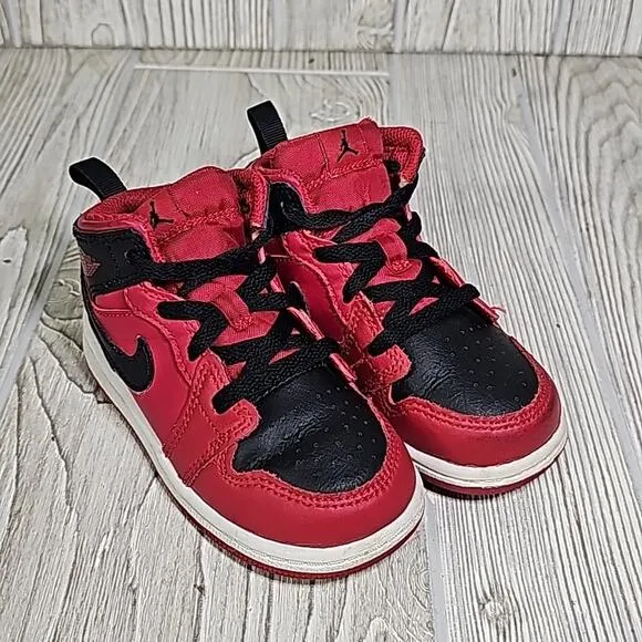 Nike Air Jordan 1 Mid Reverse Bred Sneakers Red/Black Toddler Size 8C