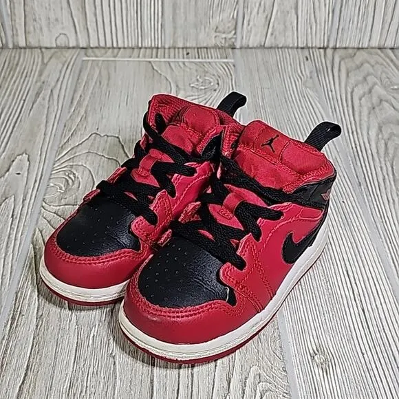 Nike Air Jordan 1 Mid Reverse Bred Sneakers Red/Black Toddler Size 8C