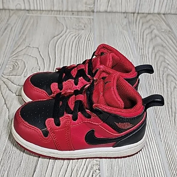 Nike Air Jordan 1 Mid Reverse Bred Sneakers Red/Black Toddler Size 8C