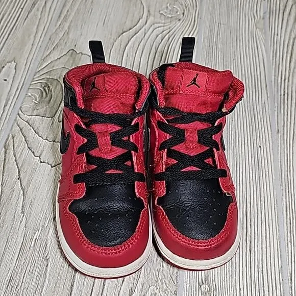 Nike Air Jordan 1 Mid Reverse Bred Sneakers Red/Black Toddler Size 8C
