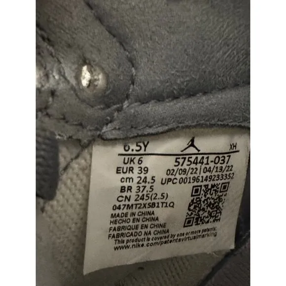 Nike Air Jordan 1 Retro High OG GS 2022 Gray White Men’s Size 6.5 Sneakers
