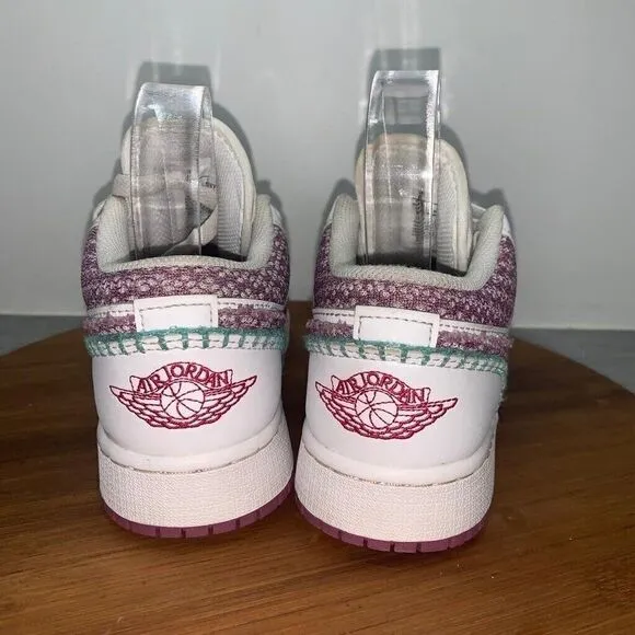 Nike Air Jordan 1 Low SE GS Size 4Y / Women’s 5.5 White Bordeaux Knit DM9037-100