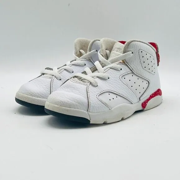 Nike Air Jordan 6 Retro Boys 10C White Red Leather Athletic Shoes Sneakers
