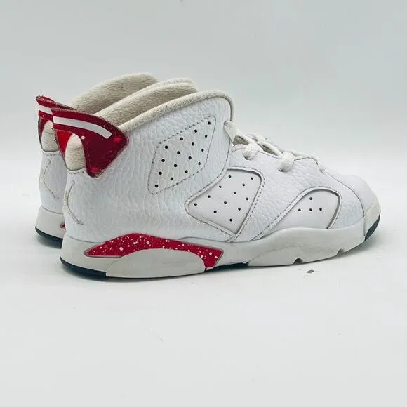 Nike Air Jordan 6 Retro Boys 10C White Red Leather Athletic Shoes Sneakers
