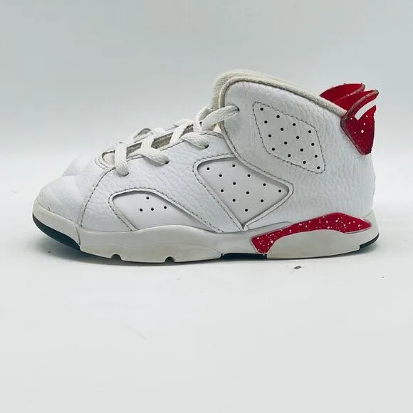 Nike Air Jordan 6 Retro Boys 10C White Red Leather Athletic Shoes Sneakers