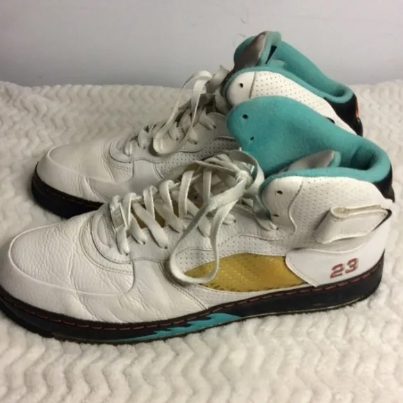 Nike Air Jordan Fusion 5 Men's White Miami Dolphins Colorway High Top Size 14