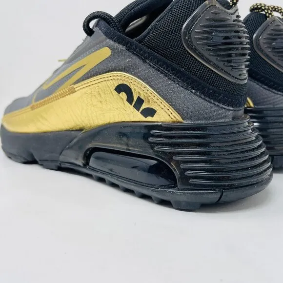 Nike Air Max 2090 Black Metallic Gold Athletic Sneakers DC2191-001 Womens 7.5