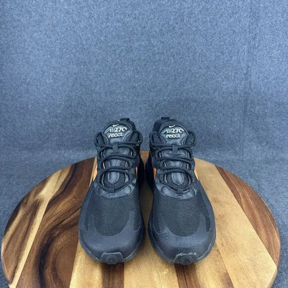 Nike Air Max 270 React Men's 9 Running Shoes Black Orange Sneakers Athletic