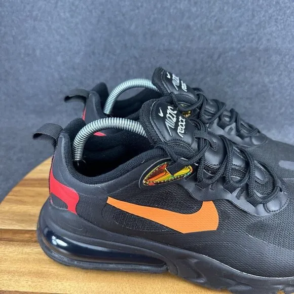 Nike Air Max 270 React Men's 9 Running Shoes Black Orange Sneakers Athletic