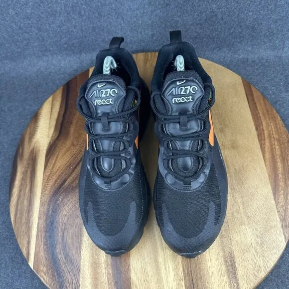 Nike Air Max 270 React Men's 9 Running Shoes Black Orange Sneakers Athletic